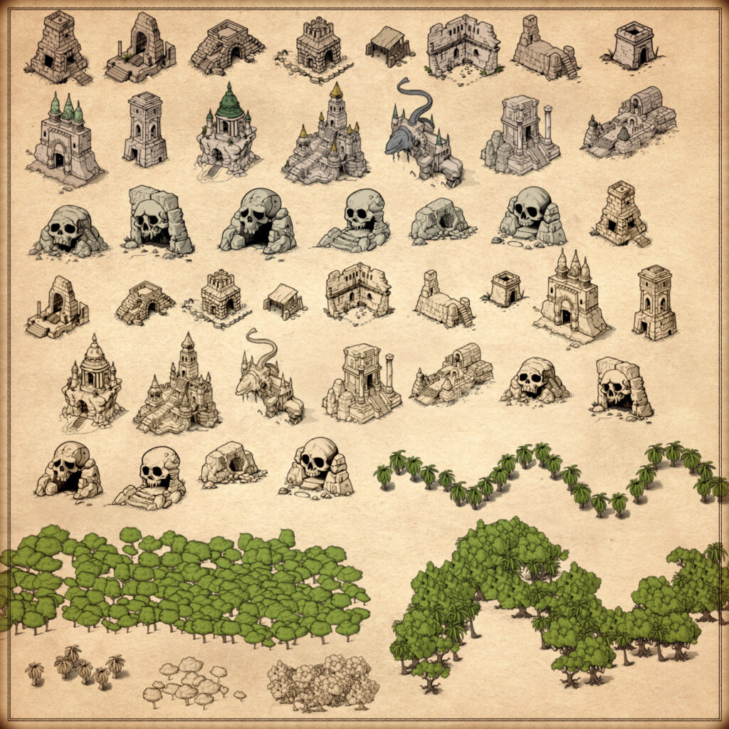 Jungle Trees And Jungle Ruins Cartography Assets Pack