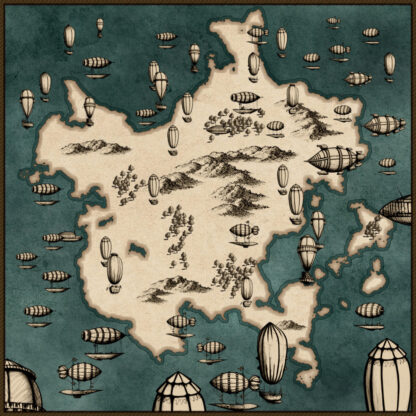 Airships and flying machines assets on a fantasy map