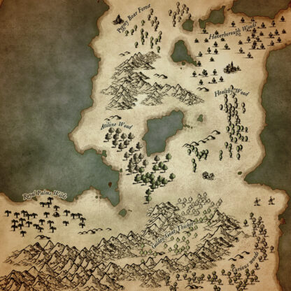 Fantasy map with old cartography assets and tree assets