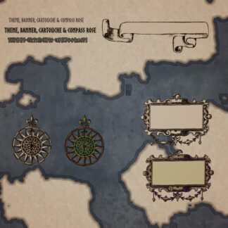 Skyrim and DD inspired banner cartouche and compass rose fantasy map assets, antique cartography resources