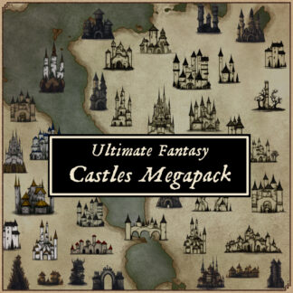 vintage castles and forts fantasy map assets, antique cartography