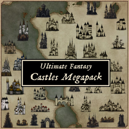 vintage castles and forts fantasy map assets, antique cartography