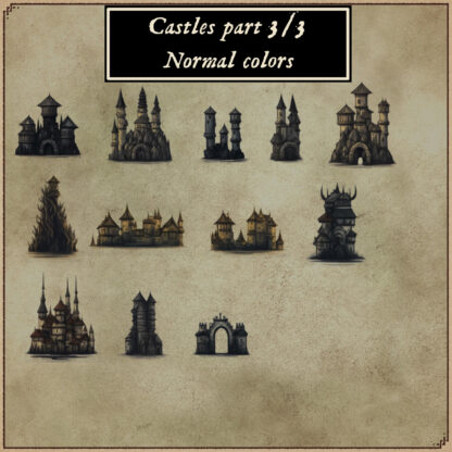 castles and forts fantasy map assets, antique cartography