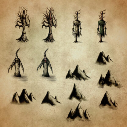 List of bloodborne and elden ring inspired fantasy map assets, mountains and monsters