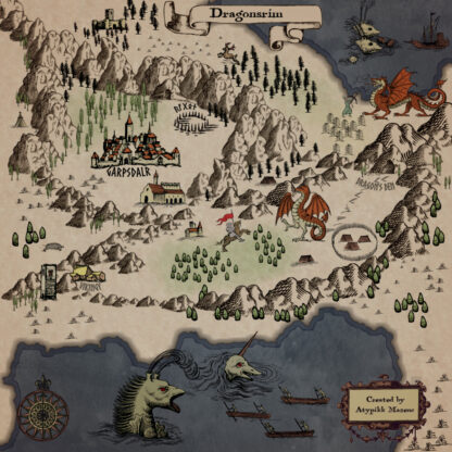 fantasy map with Skyrim and DD inspired assets, antique cartography