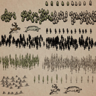 Skyrim and DD inspired trees fantasy map assets, antique cartography resources