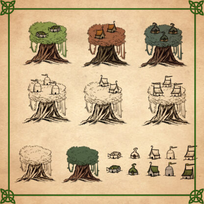 elven trees fantasy map assets, antique cartography