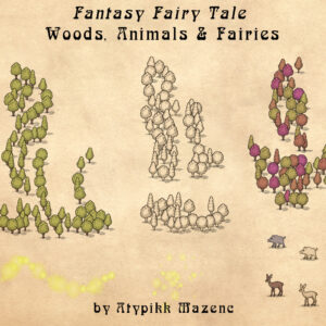 woods animals and fairies fantasy map assets, fairy tale cartography resources