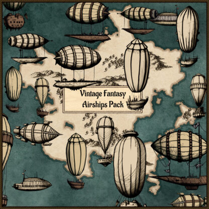 fantasy map with airships and flying machines assets and resources