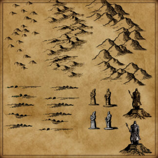 List of Conan the barbarian inspired mountains, hills and statues fantasy map assets, antique cartography