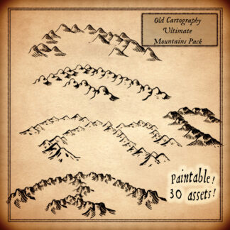 Presentation of fantasy map mountains assets mountains, old cartography vintage resources