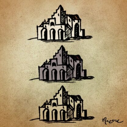 ruined city and ruins fantasy map assets, antique cartography