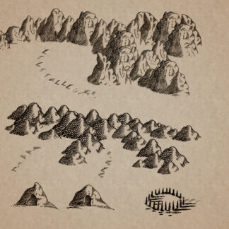 Skyrim inspired mountains hills and caves fantasy map assets, antique cartography resources