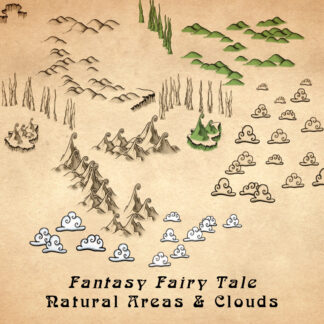 mountains, clouds, cliffs and hills fantasy map assets, fairy tale cartography resources