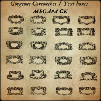 list of vintage antique cartouches fantasy map assets, old cartography resources