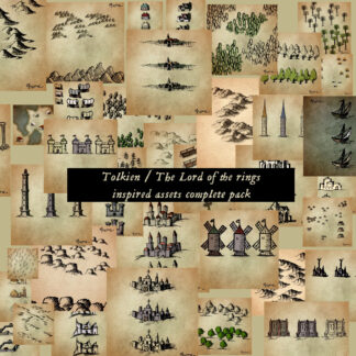 Tolkien lord of the rings fantasy map assets, antique cartography