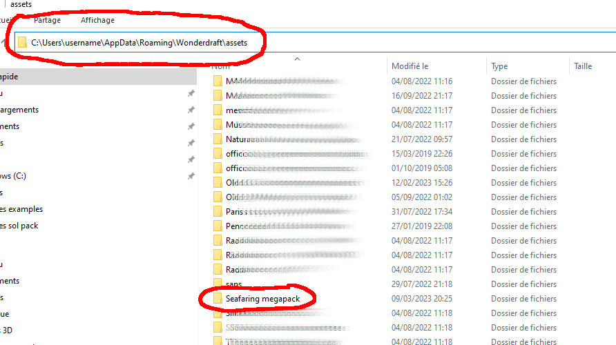 Windows folder with Wonderdraft assets folder installed