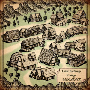 illustration of regional fantasy map with medieval houses and buildings assets for Wonderdraft