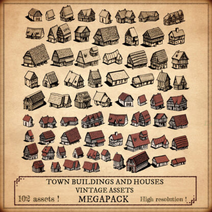 list of medieval houses and buildings assets and elements and resources for wonderdraft, old cartography