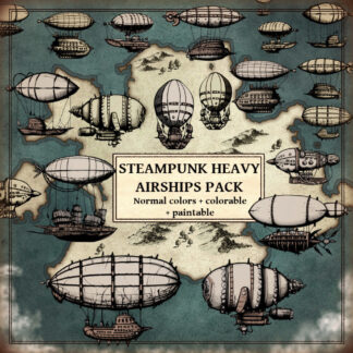 fantasy map with airships and flying machines cartography assets, antique symbols