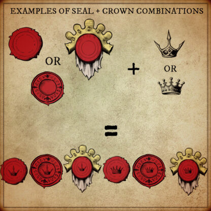 representation of a combination between royal seals cartography assets and crowns outlined map symbols, for Wonderdraft