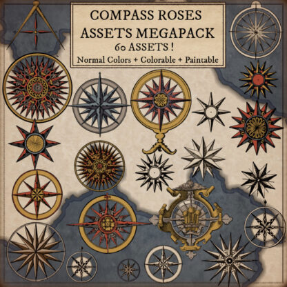 compassroses symbols on a fantasy map for wonderdraft resources, cartography assets