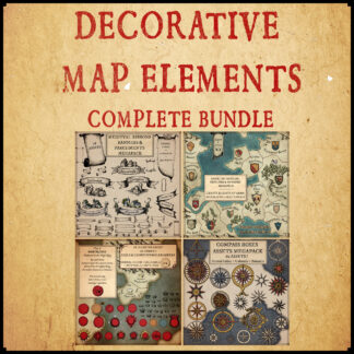 decorative fantasy map assets and elements, cartography assets for Wonderdraft on parchment, map symbols