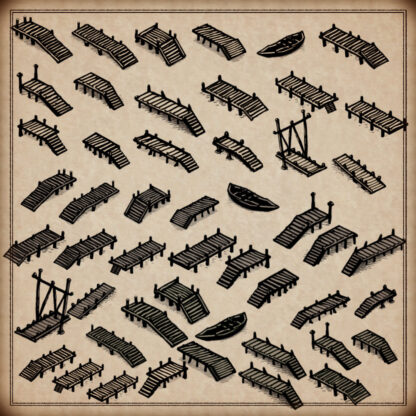 List of pontoons and piers assets for wonderdraft, old cartography style for photoshop or gimp