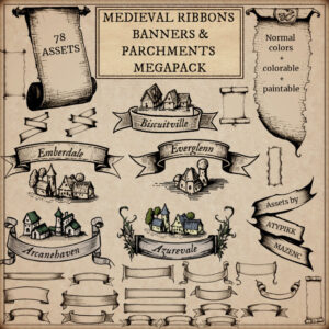 ribbons and parchments and banners, cartography assets for Wonderdraft, map symbols
