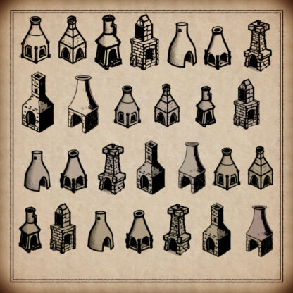 list of furnaces, ovens, and blacksmith forges fantasy map assets for wonderdraft or photoshop, resources