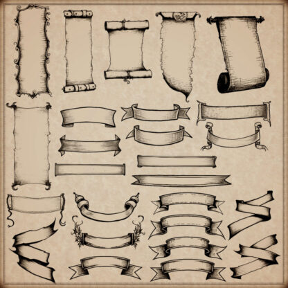 Cartography assets with ribbons, banners and parchments for Wonderdraft or Photoshop or Gimp