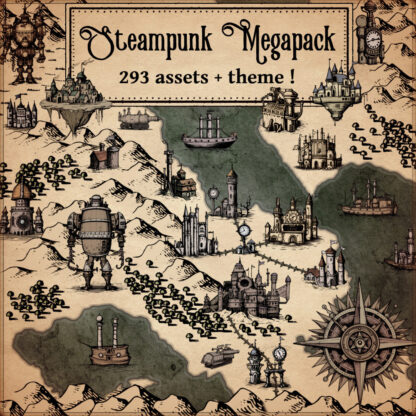 fantasy map assets with steampunk fantasy map symbols, cartography assets