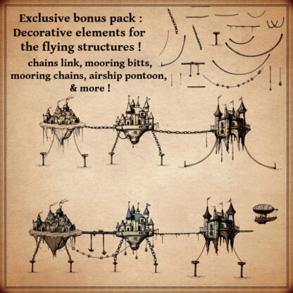 flying structures, flying cities, flying castles, flying islands, fantasy map assets symbols
