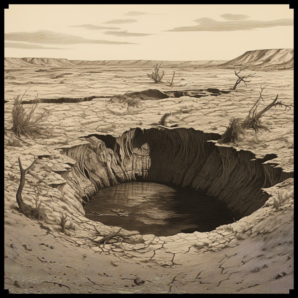 etching illustration desert sinkhole, fantasy map assets