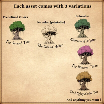 cherry blossom trees for fantasy map assets, wonderdraft assets or photoshop or gimp, old cartography