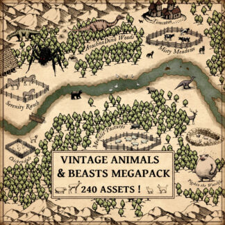 Wonderdraft assets, farm animal, wildlife and beasts assets and symbols, fantasy map symbols