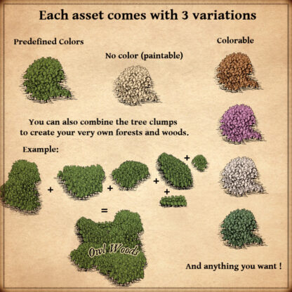 tree clumps and individual trees, woods and forests, wonderdraft assets, cartography assets