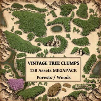vintage tree clumps, trees, forest assets and woods assets, for Wonderdraft assets & fantasy maps