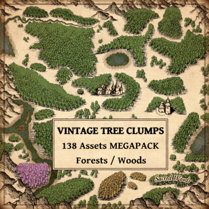 vintage tree clumps, trees, forest assets and woods assets, for Wonderdraft assets & fantasy maps