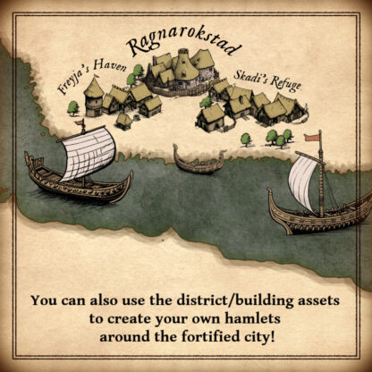 wonderdraft assets for old cartography, viking longships symbols and nordic settlements and towns