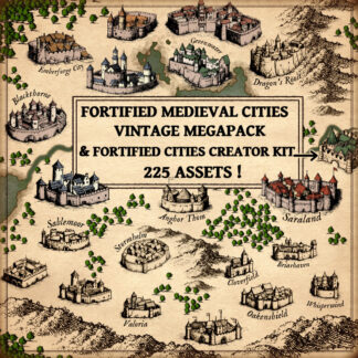 Wonderdraft assets, old cartography cities, walled towns and walled settlements, vintage cartography symbols