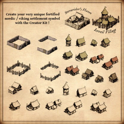 viking and norse buildings and houses, fantasy map assets, cartography assets for Wonderdraft symbols