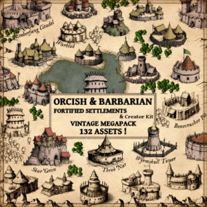 orcish and barbarian settlements for fantasy map assets, cartography assets, wonderdraft symbols