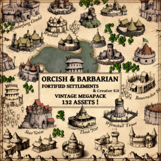 orcish and barbarian settlements for fantasy map assets, cartography assets, wonderdraft symbols