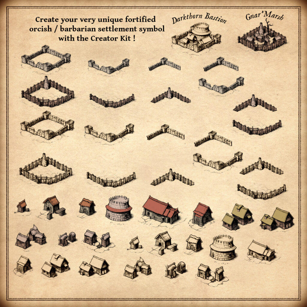 Fortified Orkish & Barbarian Settlements fantasy map assets