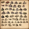 fortified orcish and barbaric structures and cities, medieval fantasy map symbols, wonderdraft assets