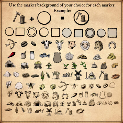 ores, fantasy map symbols, ore, cereals, wheat, livestock, animals, point of production, resources