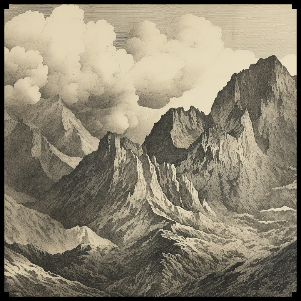 mountains ranges and hills, fantasy map assets, wonderdraft assets and symbols, etching illustration