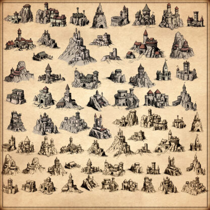 dwarf villages and towns, mountainous and mining settlements, wonderdraft symbols, fantasy map elements, cartography assets