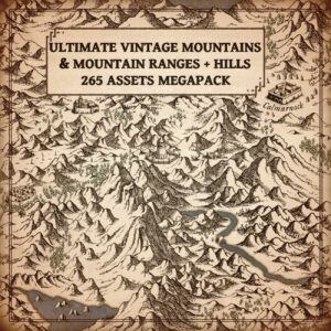mountains and hills, wonderdraft assets, fantasy map symbols, mountain ranges, peaks, foothills, old cartography